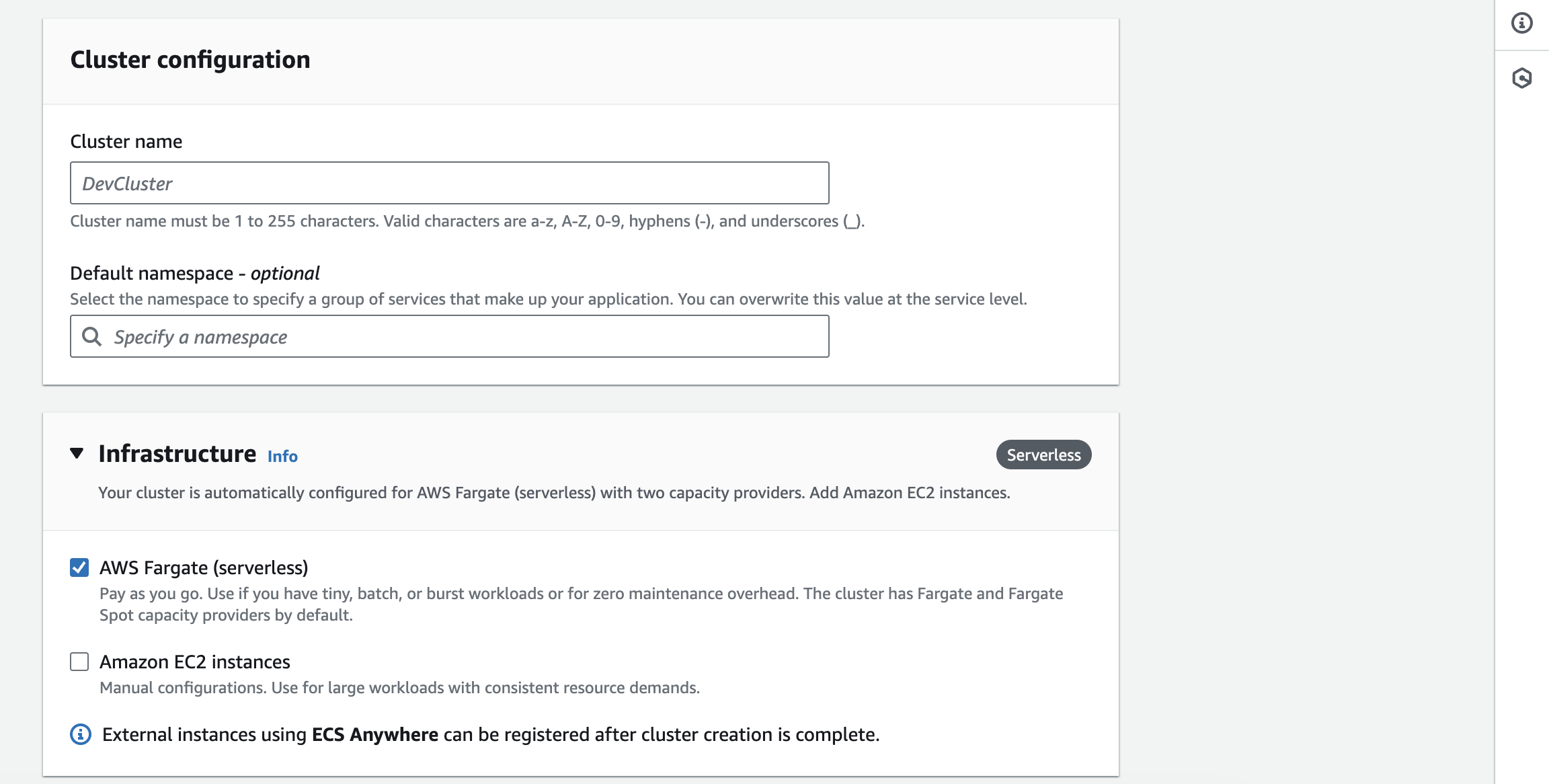 ECS FARGATE infrastructure type