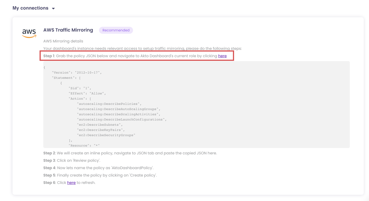 Click on AWS policy link