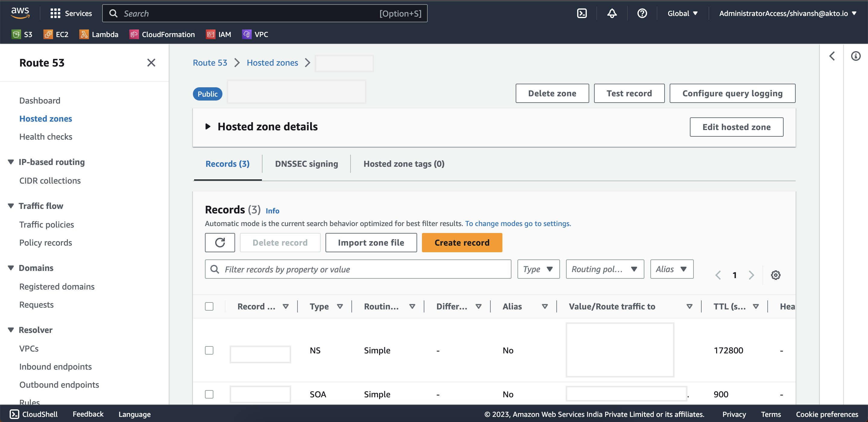 Create a new record in a hosted zone