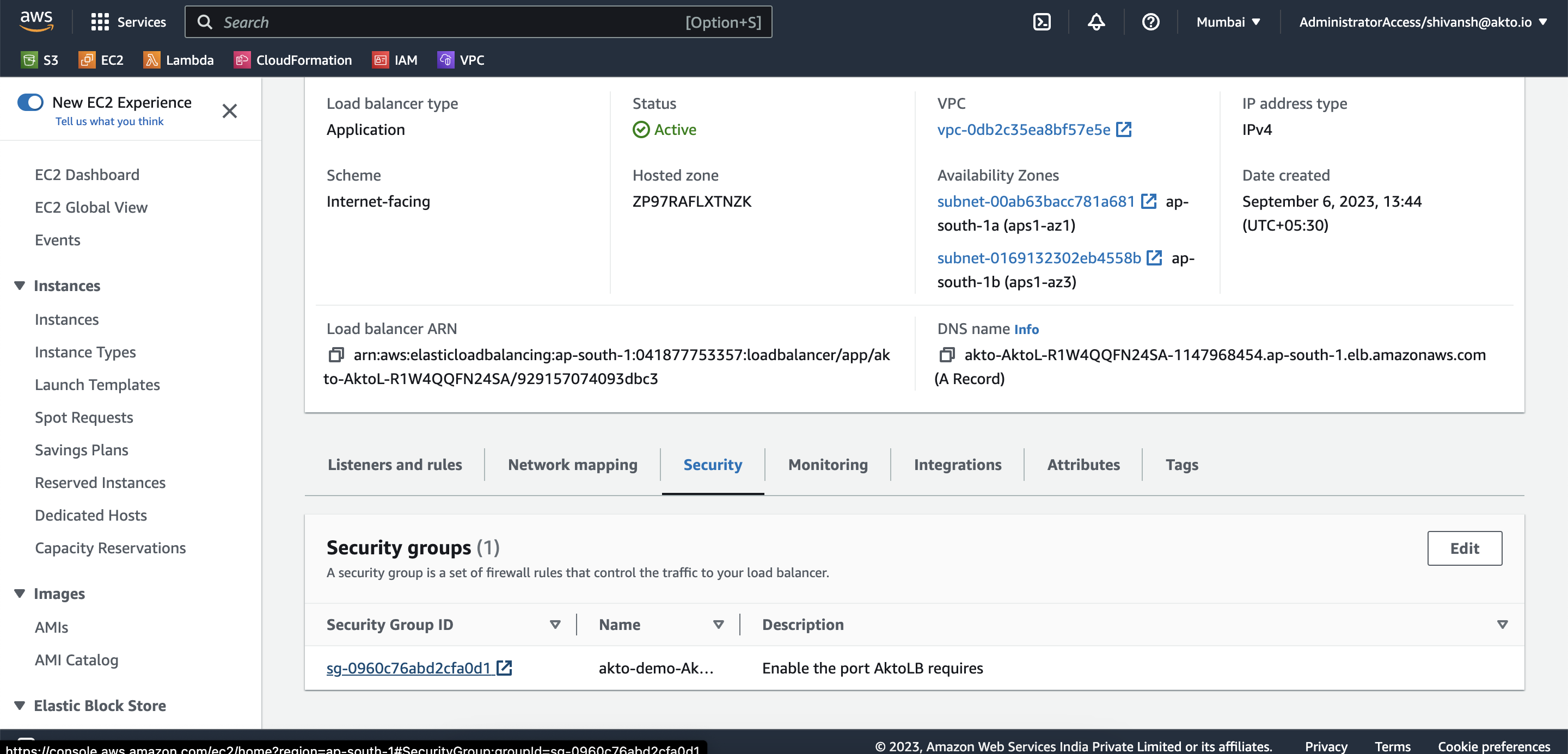 Go to the associated security group