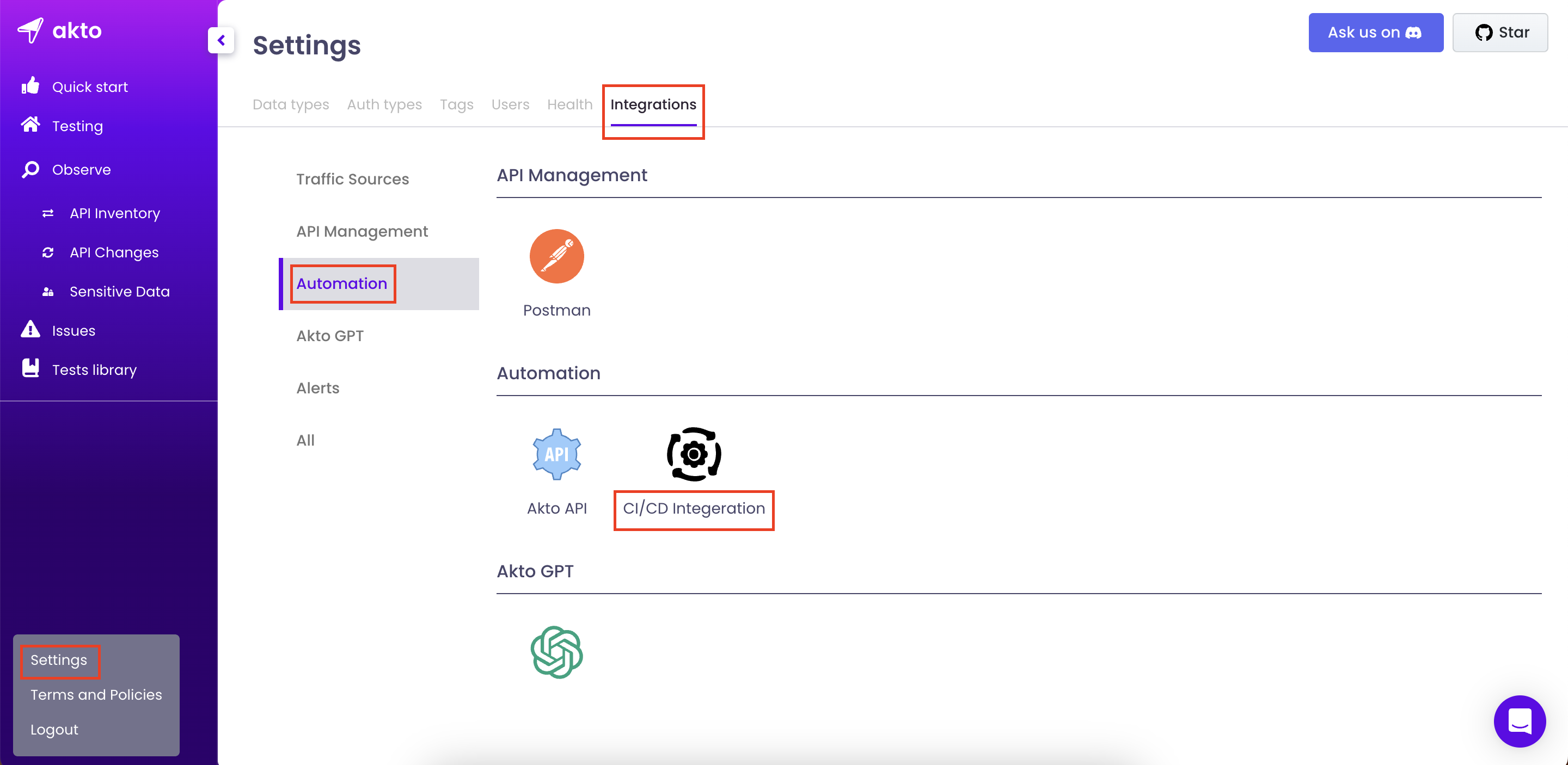 Go to integerations tab under settings